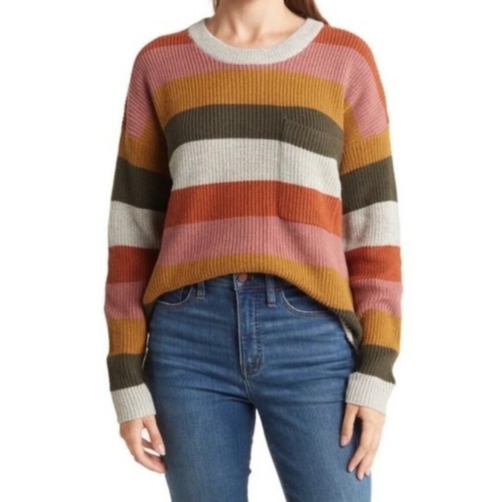 Madewell patch pocket pullover striped knit cotton sweater